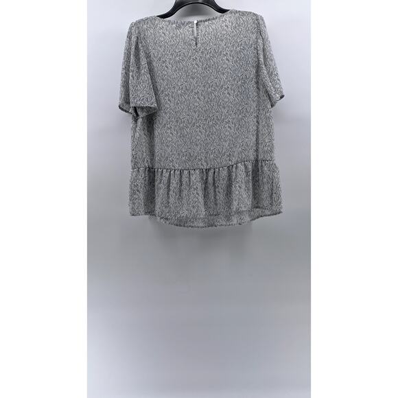 APT. 9 Women's White-Black Printed Crewneck Short Sleeve Ruffle-Hem Top SZ M - Picture 2 of 11